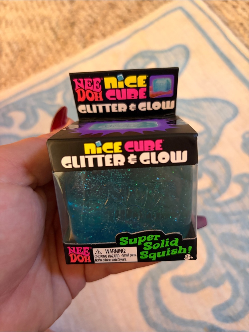 NEE DOH Nice Cube Glitter & Glow Super Solid Squish - Blue